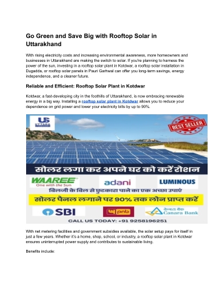 Go Green and Save Big with Rooftop Solar in Uttarakhand