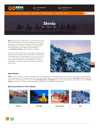 Best Shimla Tour Packages – Explore the Queen of Hills with Go India Holidays