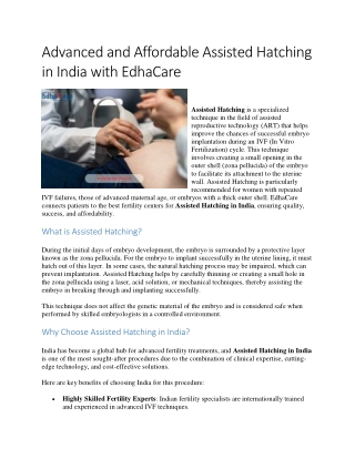 Advanced and Affordable Assisted Hatching in India with EdhaCare