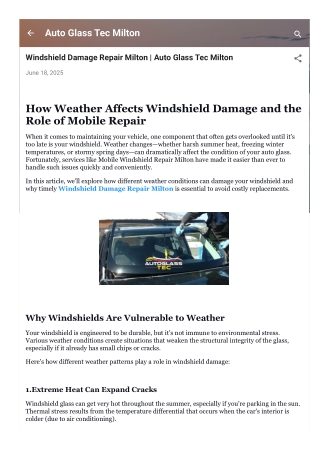 Windshield Damage Repair Milton