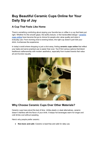 Buy Beautiful Ceramic Cups Online for Your Daily Sip of Joy
