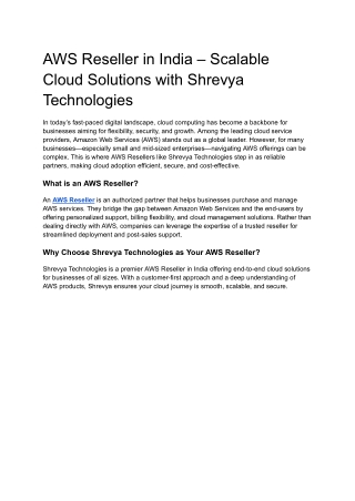 AWS Reseller in India – Scalable Cloud Solutions with Shrevya Technologies