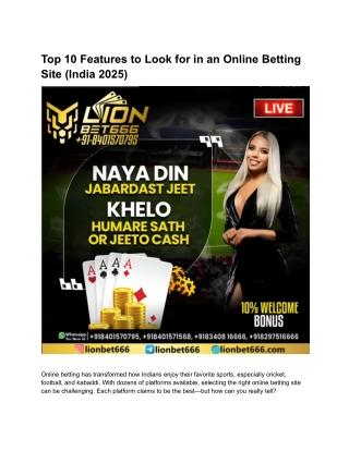 Top 10 Features to Look for in an Online Betting Site (India 2025)