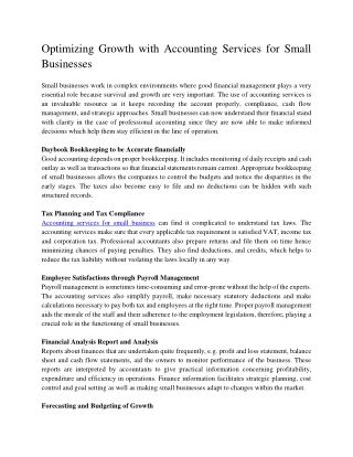 Optimizing Growth with Accounting Services for Small Businesses