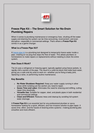 Freeze Pipe Kit – Instant Pipe Repair Made Easy