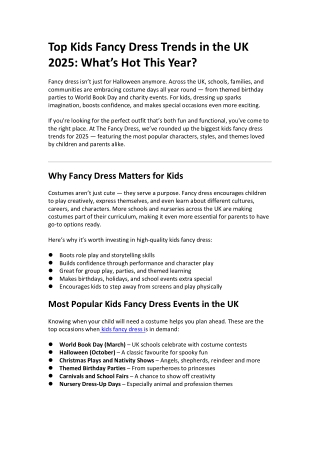 Top Kids Fancy Dress Trends in the UK 2025