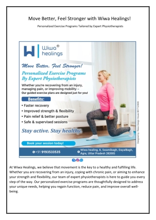 Move Better, Feel Stronger with Wiwa Healings Physiotherapy Centre in Agra