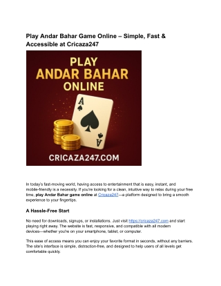 Play Andar Bahar Game Online – Simple, Fast & Accessible at Cricaza247