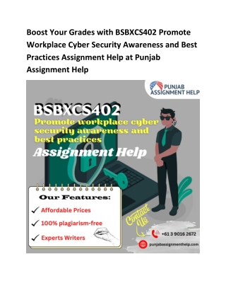 Boost Your Grades with BSBXCS402 Promote Workplace Cyber Security Awareness and Best Practices Assignment Help at Punjab