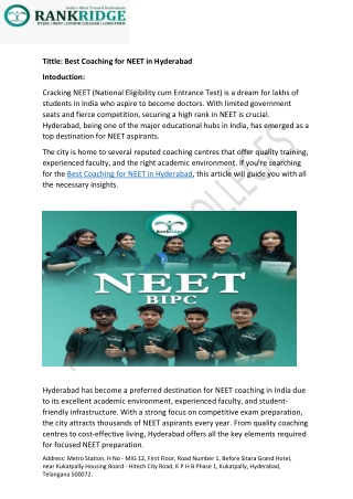 Best Coaching for NEET in Hyderabad