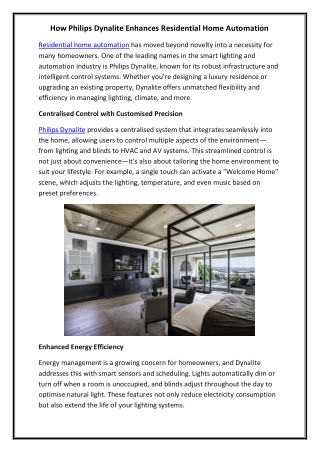 How Philips Dynalite Enhances Residential Home Automation