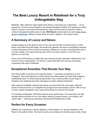 The Best Luxury Resort in Rishikesh for a Truly Unforgettable Stay