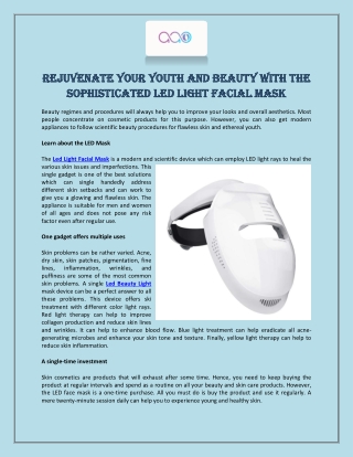 Rejuvenate Your Youth and Beauty with the Sophisticated Led Light Facial Mask