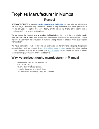 Trophies Manufacturer in Mumbai