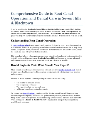 Comprehensive Guide to Root Canal Operation and Dental Care in Seven Hills