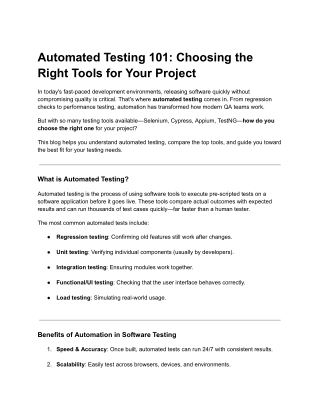 Automated Testing 101: Choosing the Right Tools for Your Project