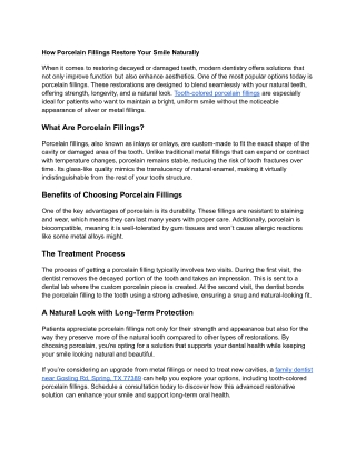 How Porcelain Fillings Restore Your Smile Naturally