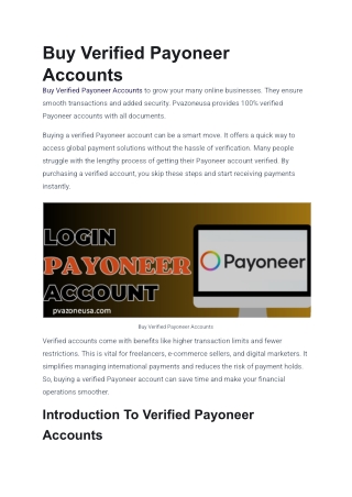 Trusted Site To Buy Verified Payoneer Accounts In This Time