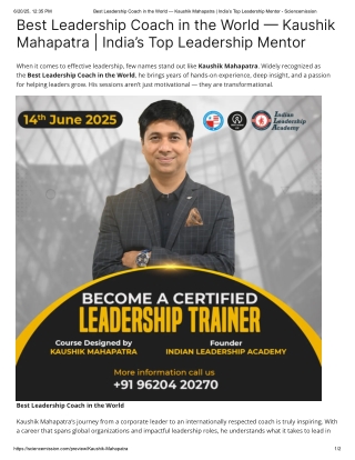 Best Leadership Coach in the World — Kaushik Mahapatra _ India’s Top Leadership Mentor