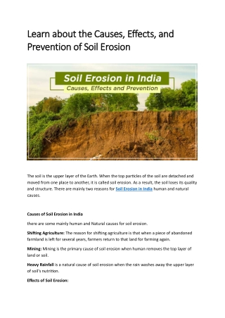 Learn about the Causes, Effects, and Prevention of Soil Erosion