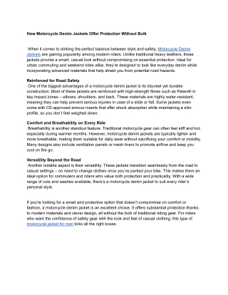 How Motorcycle Denim Jackets Offer Protection Without Bulk