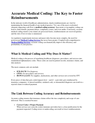 Accurate Medical Coding: The Key to Faster Reimbursements