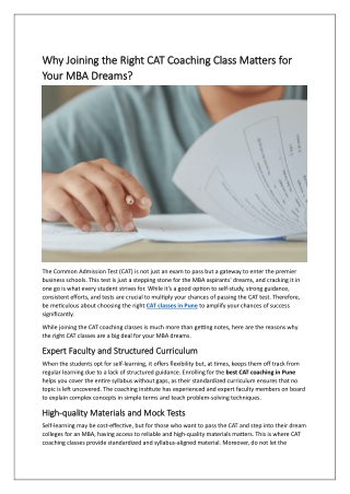 Why Joining the Right CAT Coaching Class Matters for Your MBA Dreams