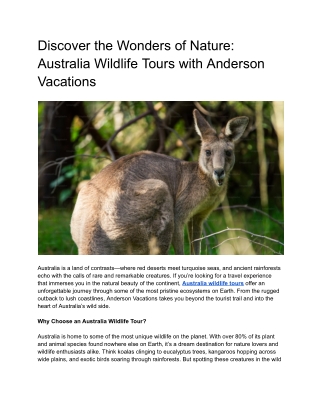 Discover the Wonders of Nature: Australia Wildlife Tours with Anderson Vacations