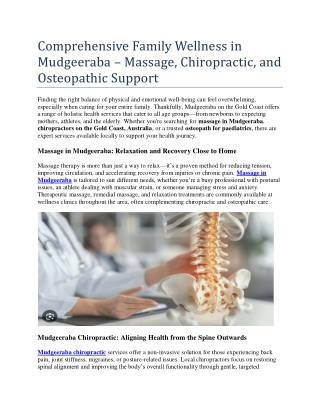 Comprehensive Family Wellness in Mudgeeraba