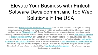 Elevate Your Business with Fintech Software Development and Top Web Solutions in the USA