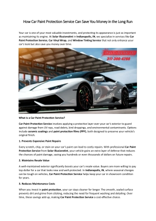 How Car Paint Protection Service Can Save You Money in the Long Run