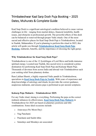 Trimbakeshwar Kaal Sarp Dosh Puja Booking 2025