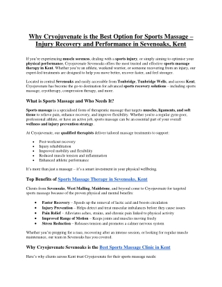 Why Cryojuvenate is the Best Option for Sports Massage