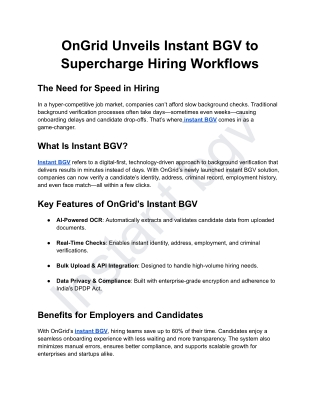 OnGrid Unveils Instant BGV to Supercharge Hiring Workflows