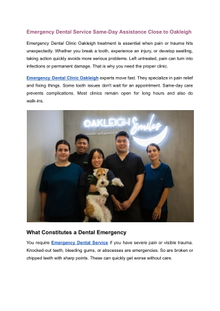 Emergency Dental Service Same-Day Assistance Close to Oakleigh