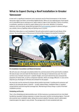 What to Expect During a Roof Installation in Greater Vancouver