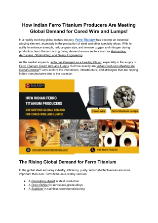 How Indian Ferro Titanium Producers Are Meeting Global Demand for Cored Wire and Lumps!