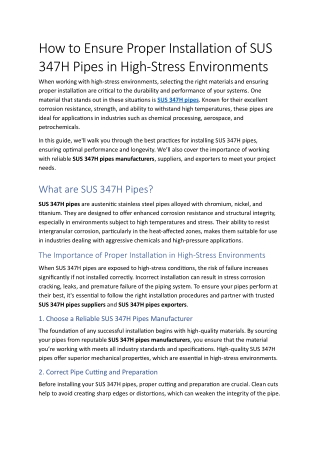 How to Ensure Proper Installation of SUS 347H Pipes in High-Stress Environments