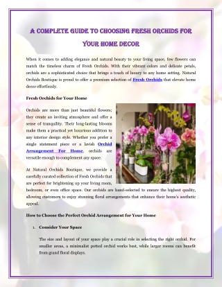 A Complete Guide to Choosing Fresh Orchids for Your Home Decor