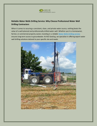 Reliable Water Wells Drilling Service Why Choose Professional Water Well Drilling Contractors.