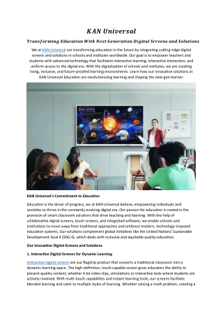 KAN UNIVERSAL: Transforming Education With Next Generation Digital Screens