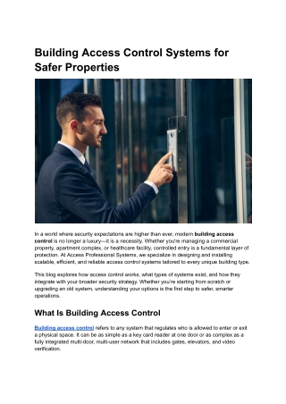 Building Access Control Systems for Safer Properties