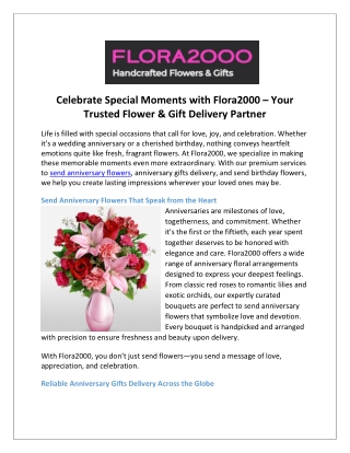 Celebrate Special Moments with Flora2000 – Your Trusted Flower & Gift Delivery Partner