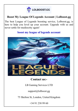 Boost My League Of Legends Account Lolboost.gg