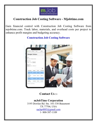 Construction Job Costing Software - Mjobtime.com