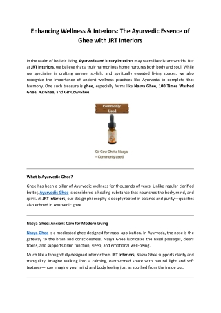 The Ayurvedic Essence of Ghee with JRT Interiors