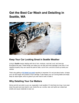 Get the Best Car Wash and Detailing in Seattle, WA
