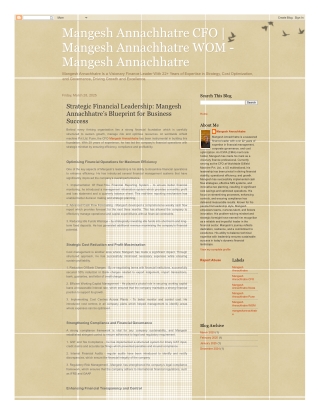 Strategic Financial Leadership Mangesh Annachhatre’s Blueprint for Business Success