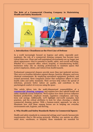 The Role of a Commercial Cleaning Company in Maintaining Health and Safety Standards