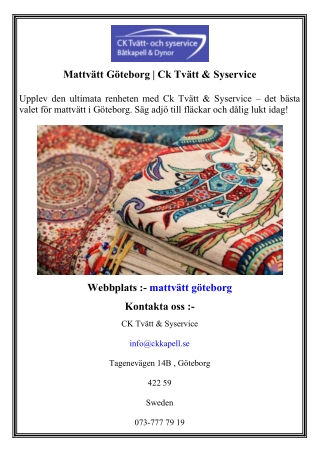Mattvätt Göteborg   Ck Tvätt & Syservice